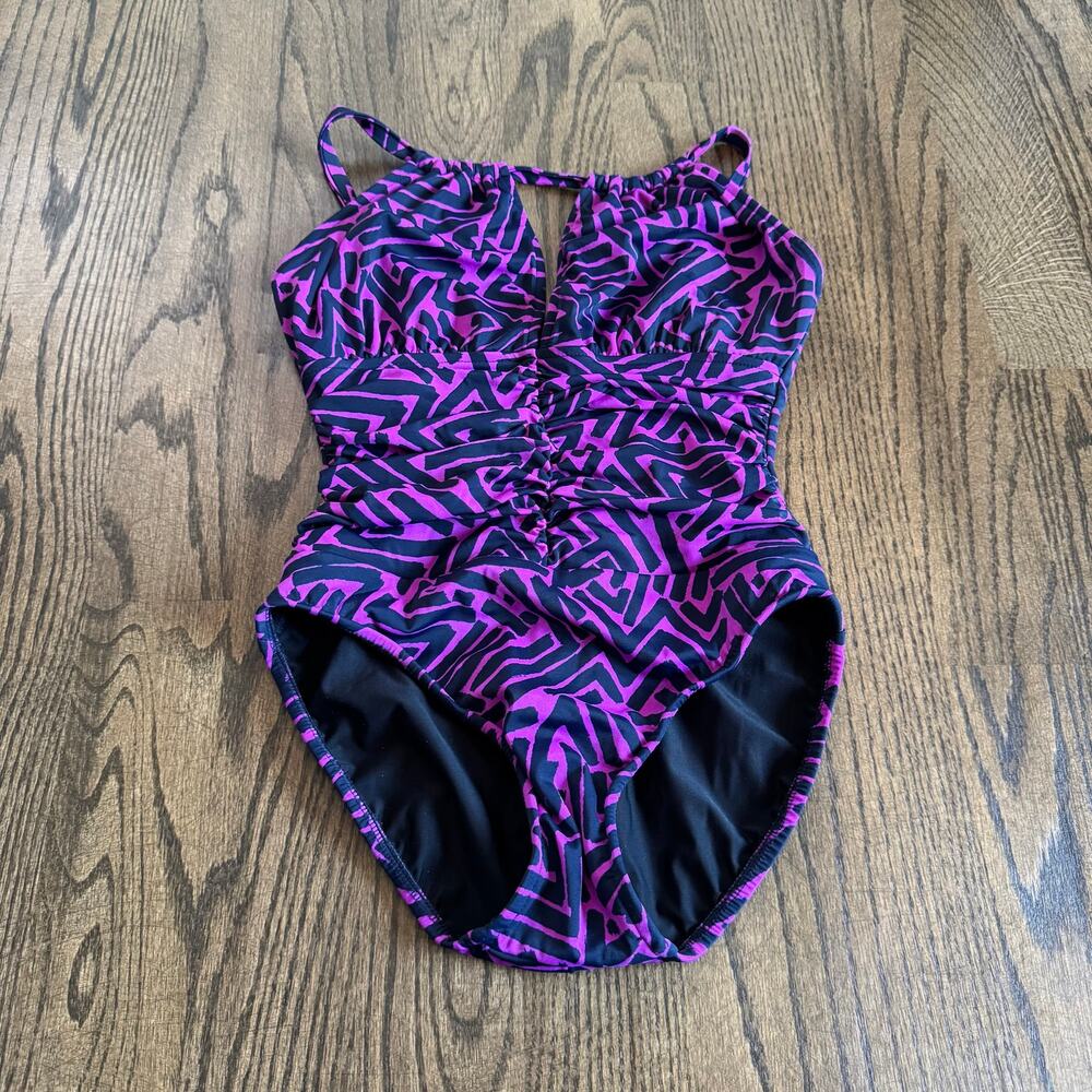 MagicSuit Womens Purple Black Geometric Patterned One Piece Swim Suit Size 6
